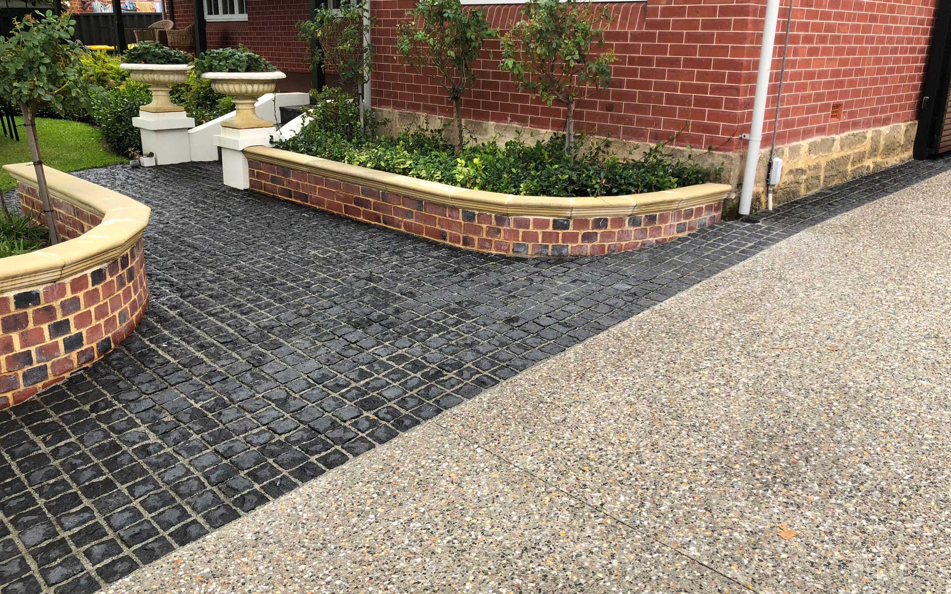Exposed Aggregate Driveway & Cobblestone Entry Path - Fremantle